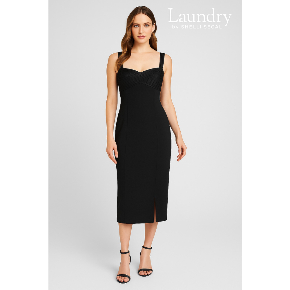 Laundry by Shelli Segal Black Strappy Ruched Bodice Sheath Dress‎ Size 8